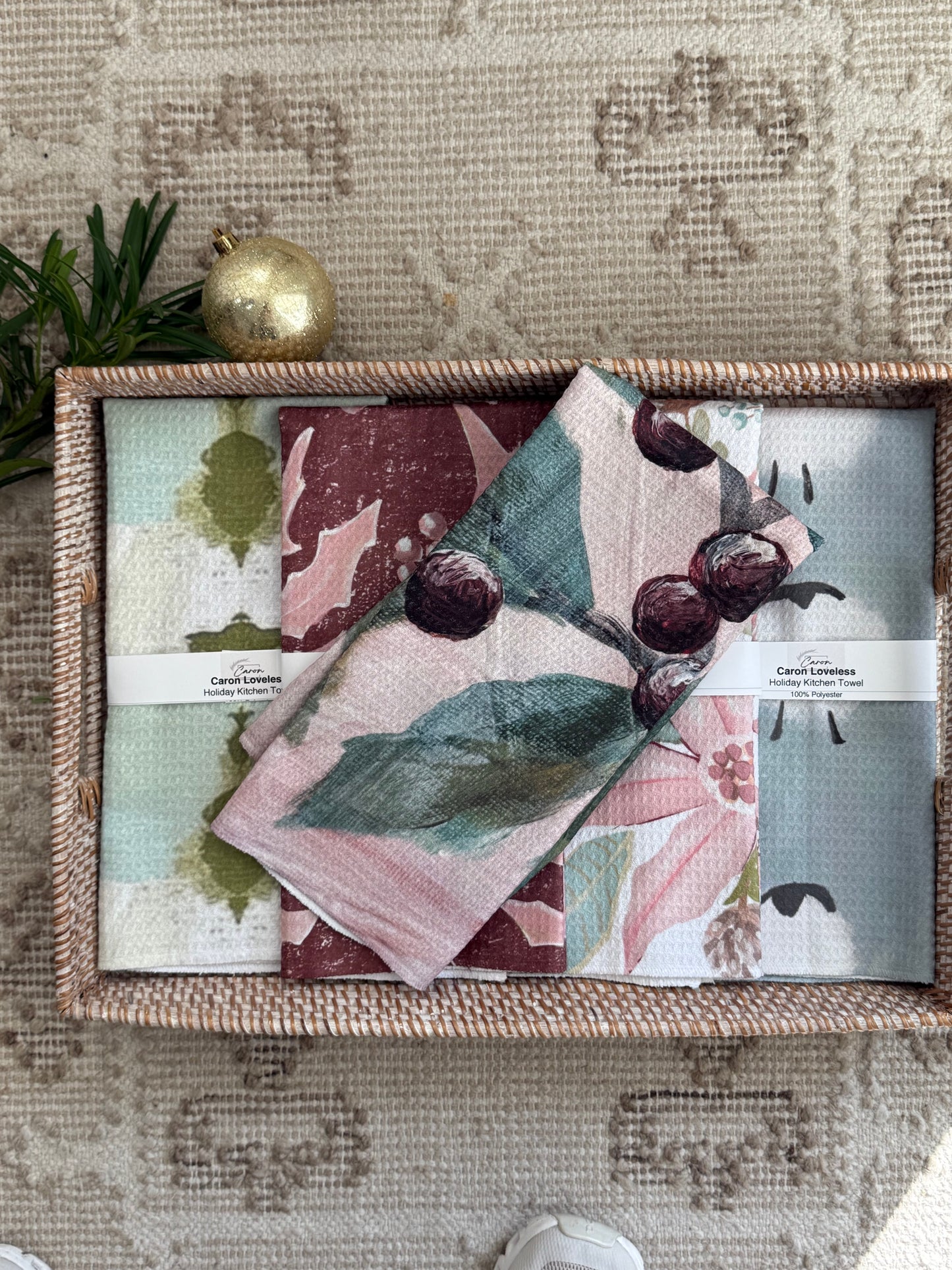 Winter Holly Waffle Weave Kitchen Towel