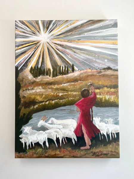 O Holy Night Christmas shepherd hand-embellished giclee print
