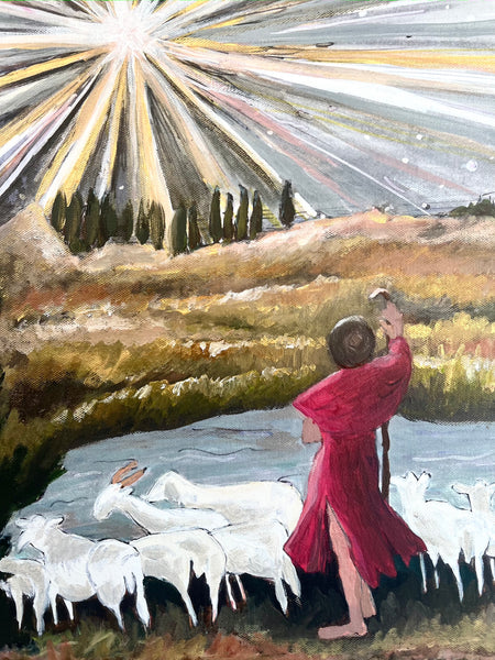 O Holy Night Christmas shepherd hand-embellished giclee print