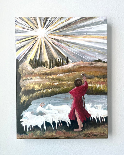 O Holy Night Christmas shepherd hand-embellished giclee print