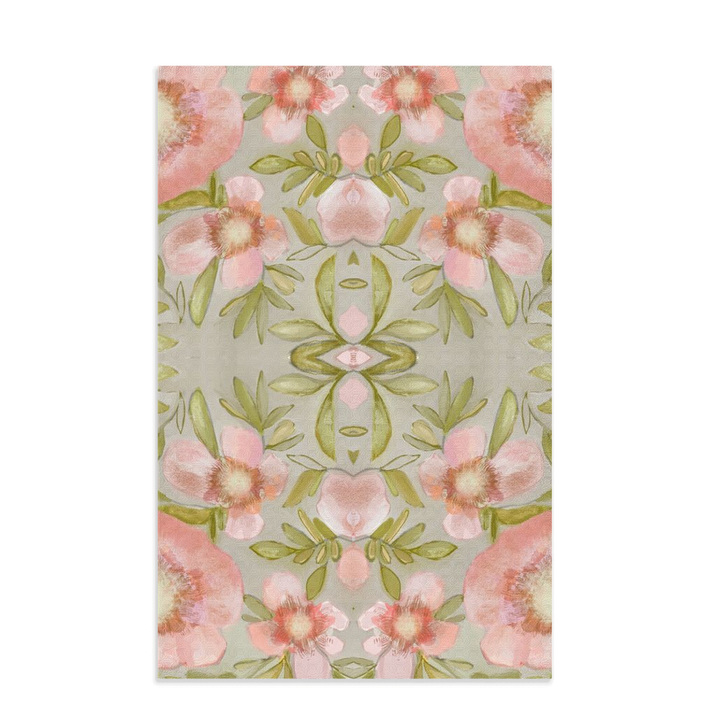 Pink floral waffle weave kitchen towel