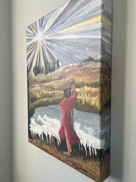 O Holy Night Christmas shepherd hand-embellished giclee print