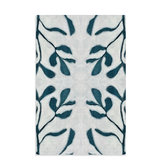 Blue & white twig leaf waffle weave kitchen towel