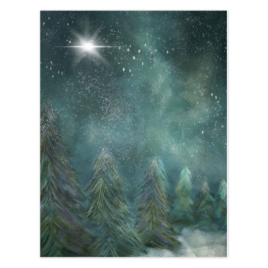 Night time Snow Fall Christmas Trees Folded Card set 10-