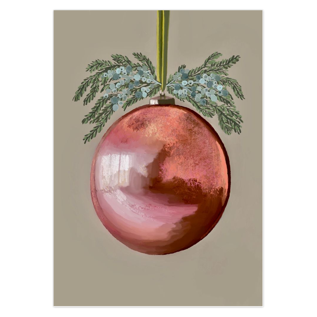 Shiny Red Ornament Reflections folded Christmas card set (10)