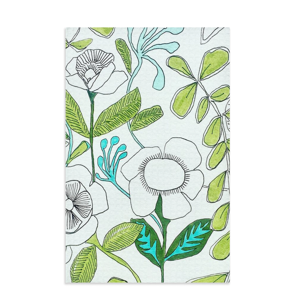 Modern botanical waffle weave kitchen towel