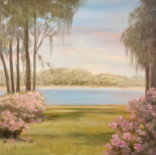 "At Ease" original lake painting 30 x 30