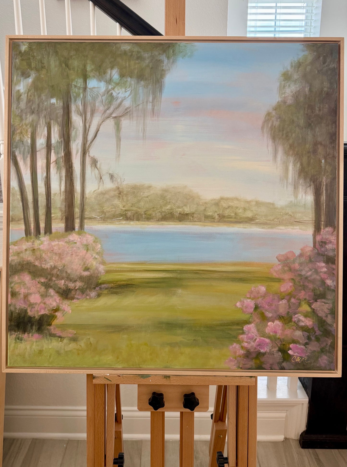 "At Ease" original lake painting 30 x 30