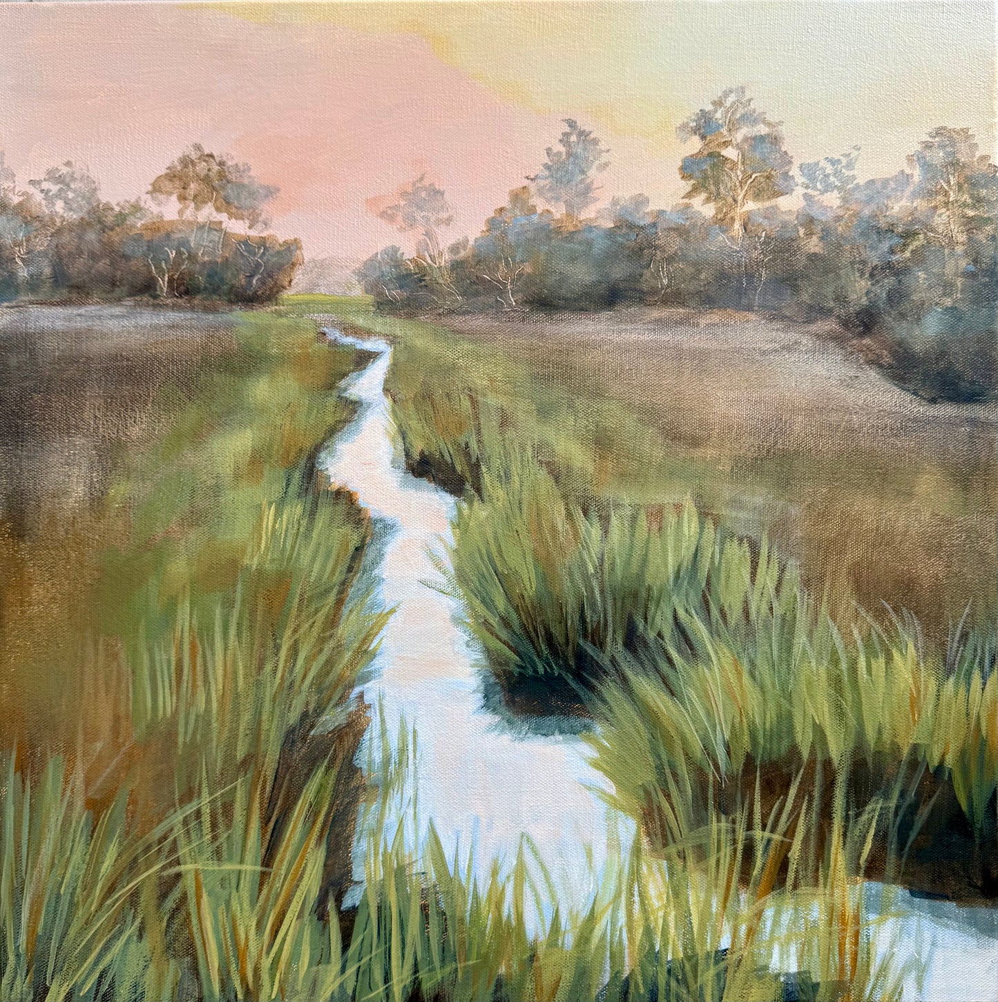 "Hidden Retreat" coastal marsh original painting 21x21