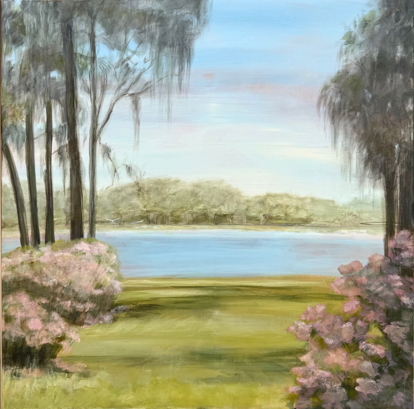 "At Ease" original lake painting 30 x 30