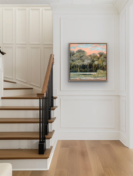 It's Only Natural 24 x24" lake painting in solid wood floater frame