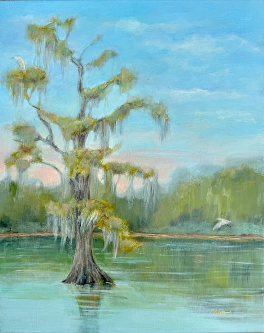 Bald Cypress original lake painting 16 x 20"