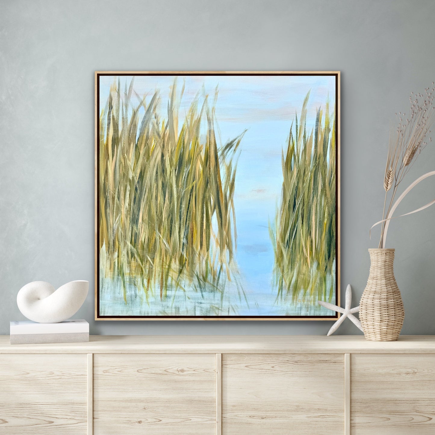 Shore Lines Coastal Marsh Grass Original Painting 30 x 30