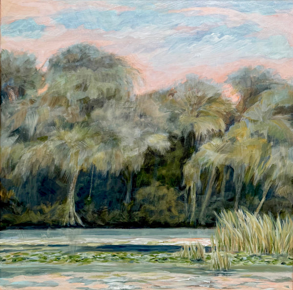 It's Only Natural 24 x24" lake painting in solid wood floater frame