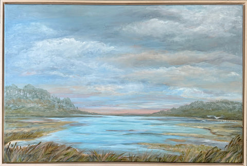 Mellow Moments 24 x36" marsh painting in solid wood floater frame