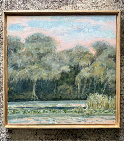 It's Only Natural 24 x24" lake painting in solid wood floater frame