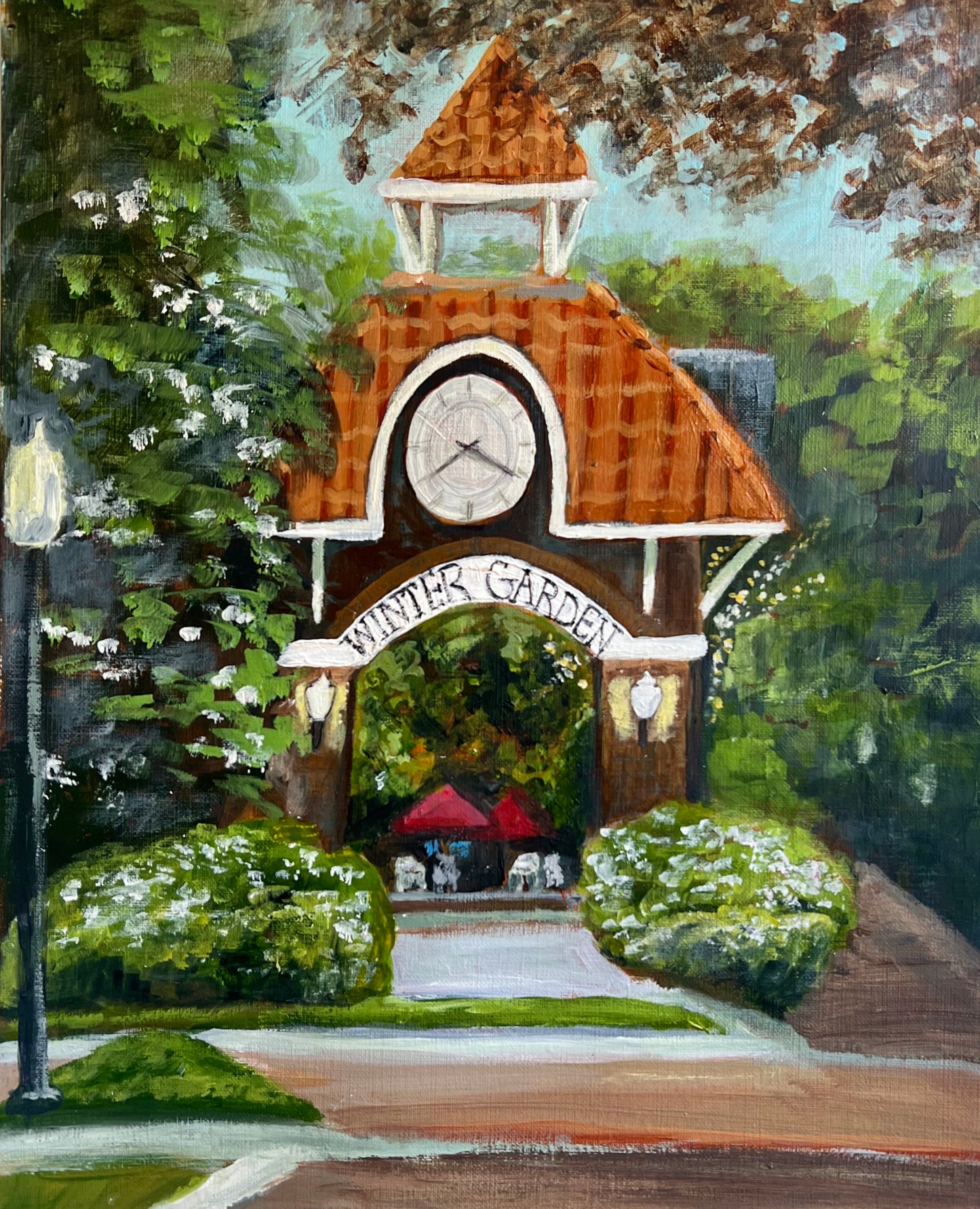 Winter Garden Clock Tower Folded Notecard set (10)