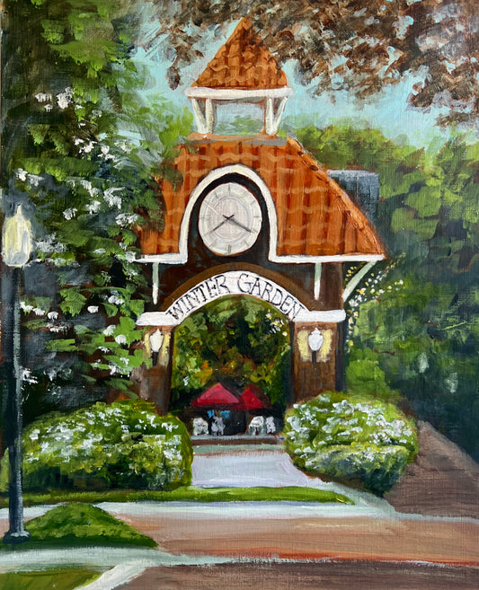 Winter Garden Clock Tower Folded Notecard set (10)