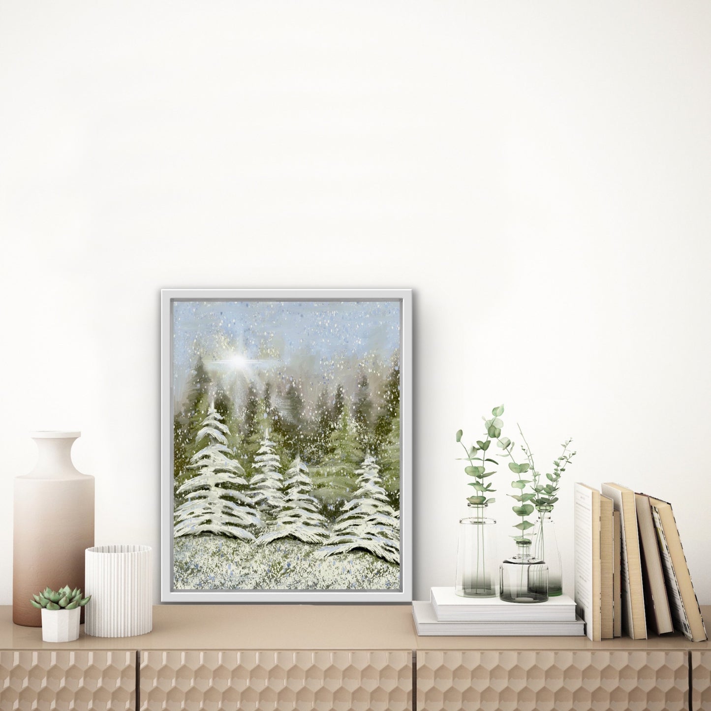 Snowy Forest Christmas Trees Print