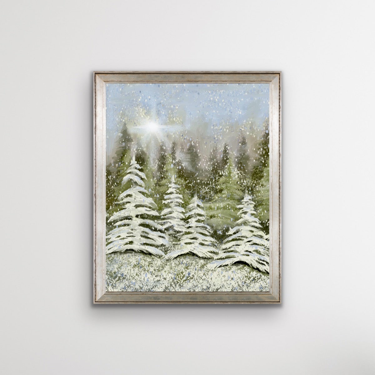 Snowy Forest Christmas Trees Print