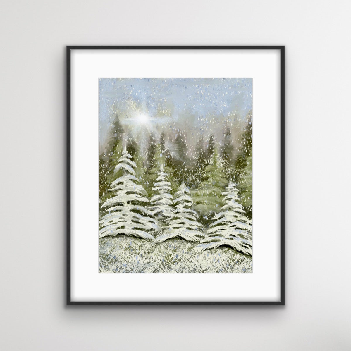 Snowy Forest Christmas Trees Print