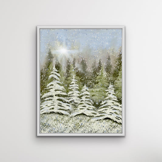 Snowy Forest Christmas Trees Print