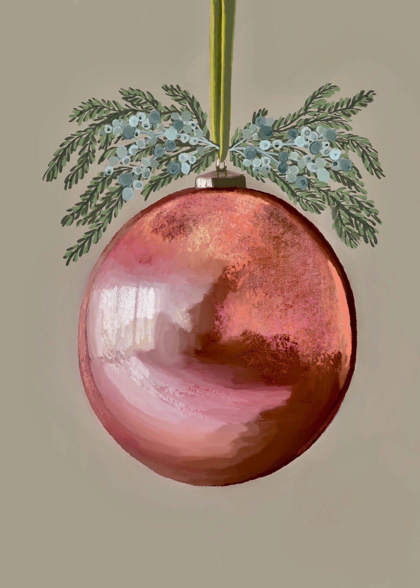 Shiny Red Ornament Reflections folded Christmas card set (10)