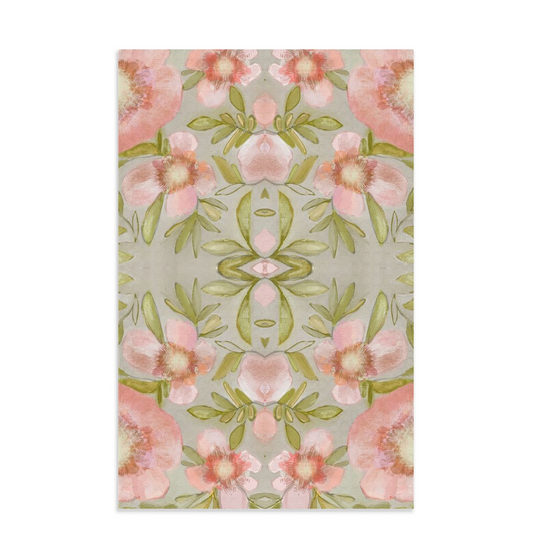 Pink and green floral waffle weave kitchen towel