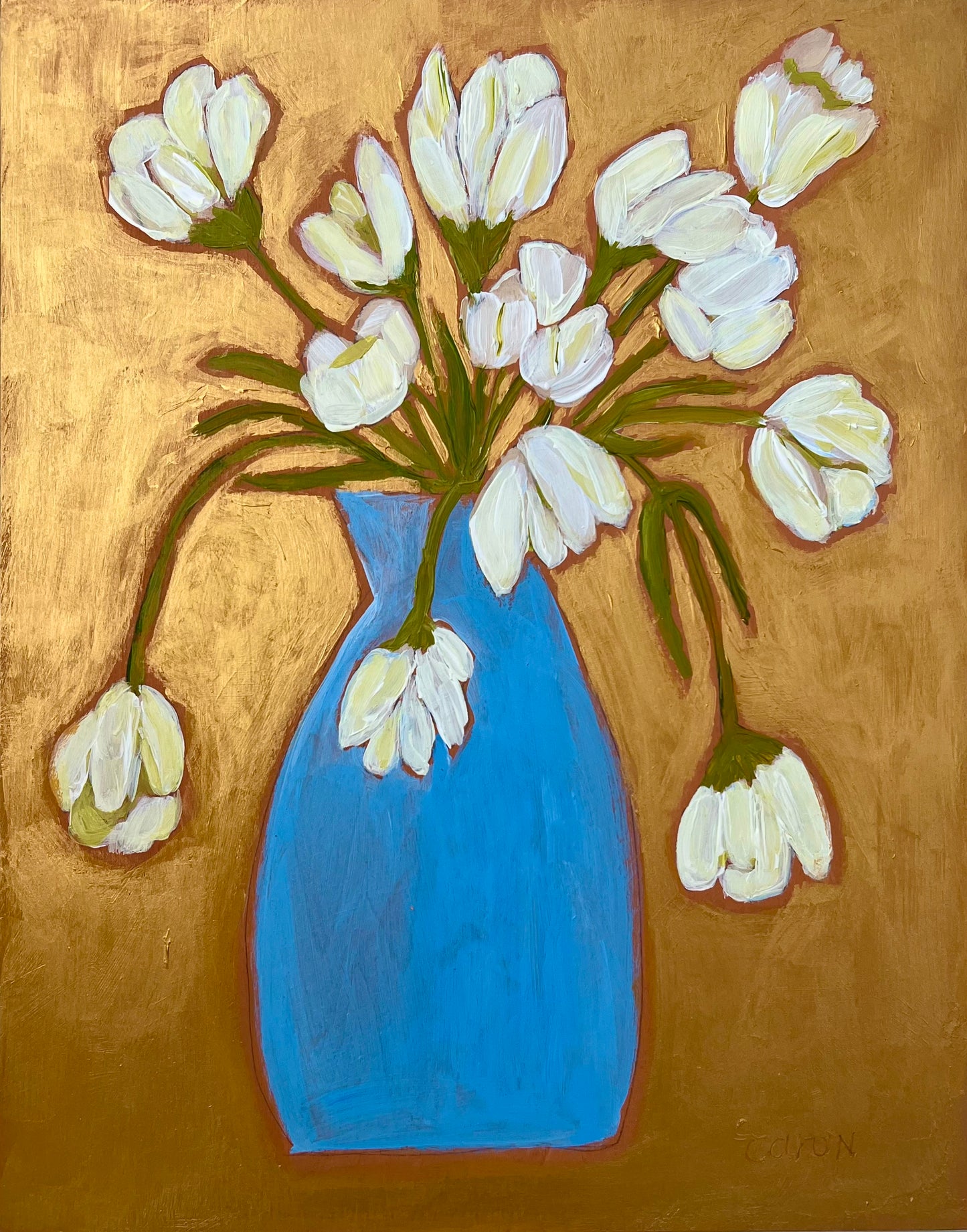 "Good As Gold" original floral painting on wood