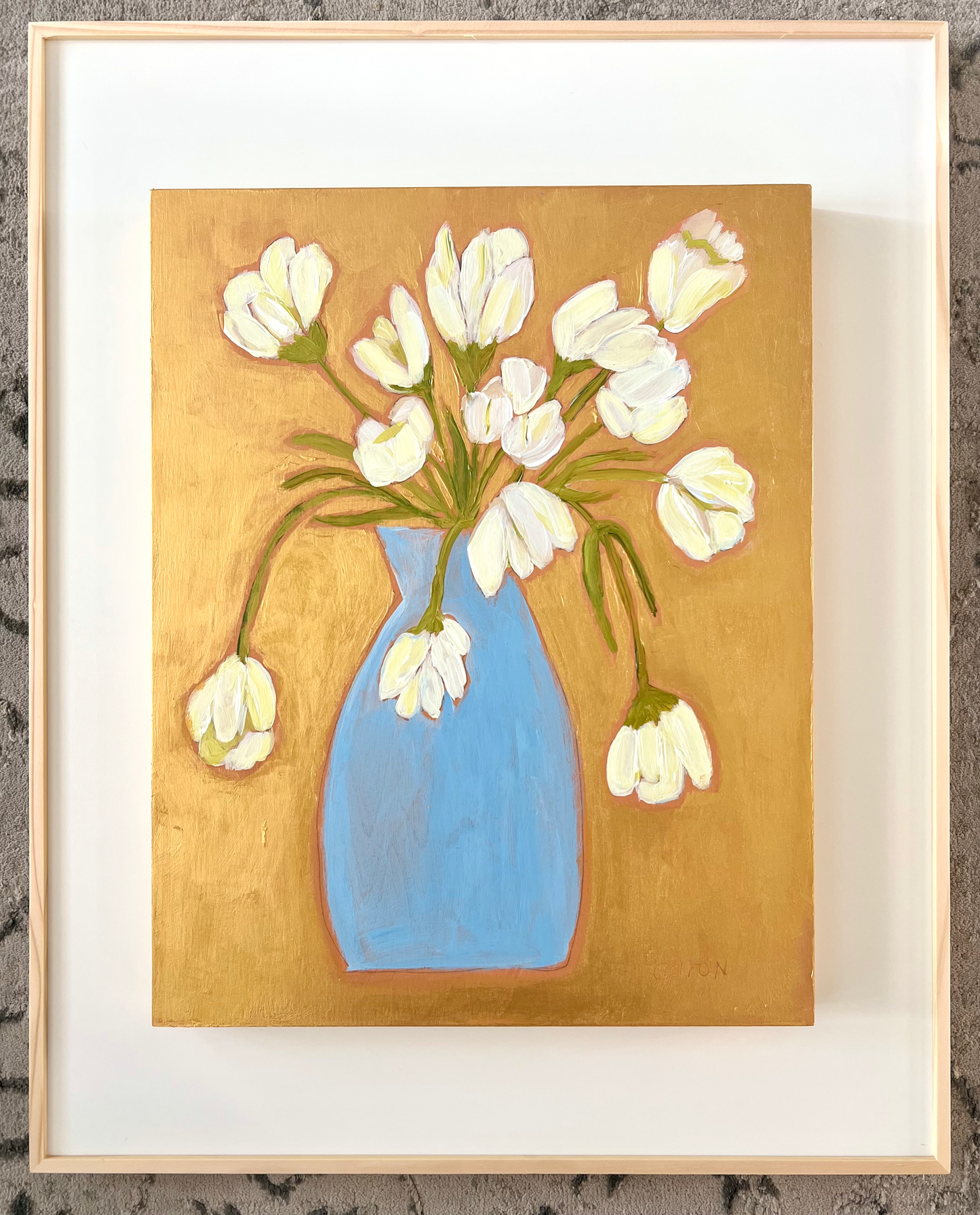 "Good As Gold" original floral painting on wood
