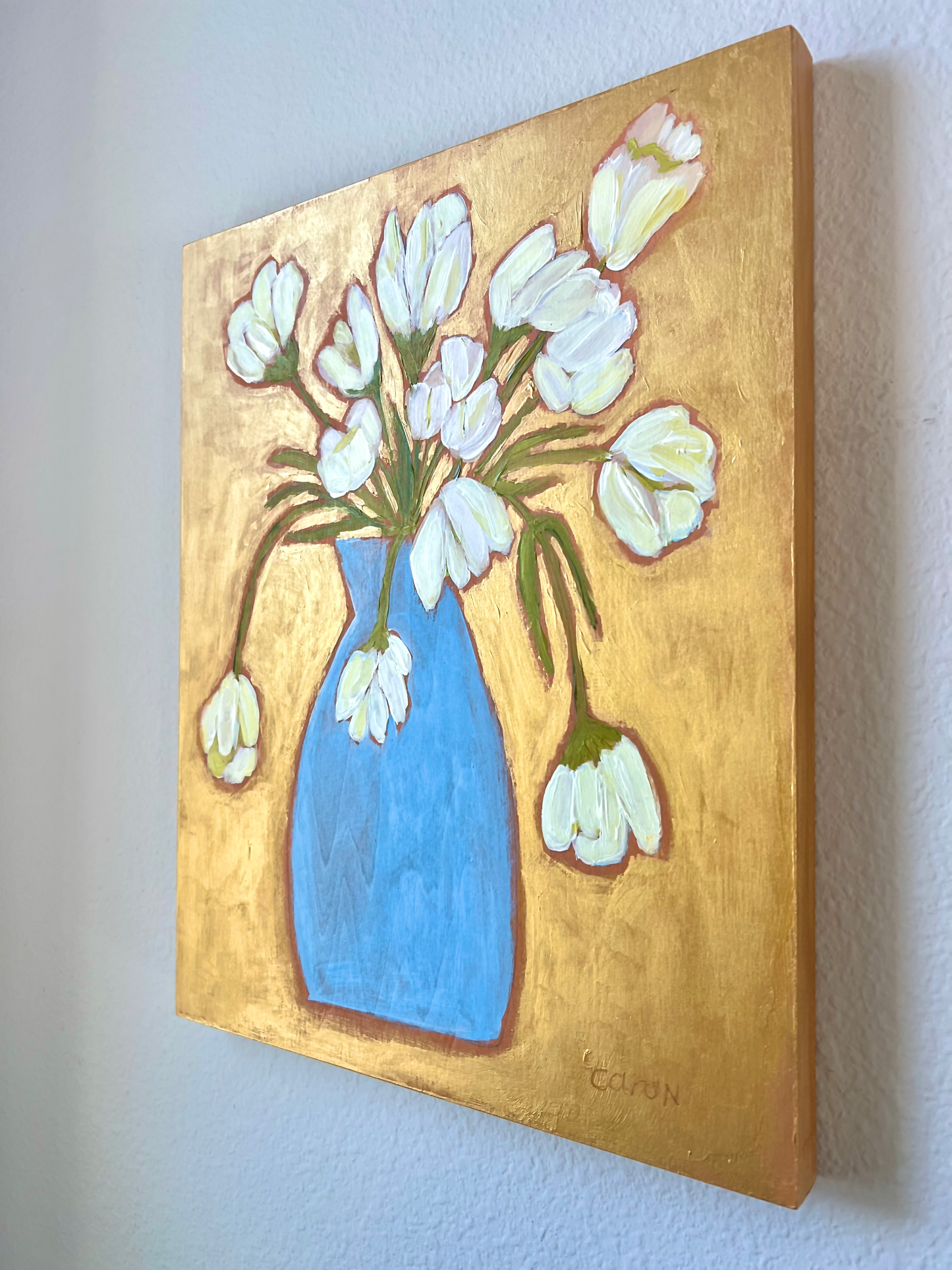"Good As Gold" original floral painting on wood