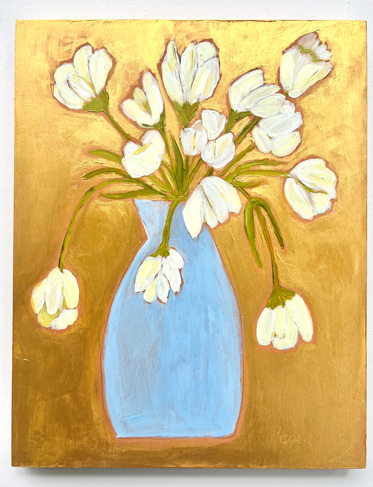 "Good As Gold" original floral painting on wood